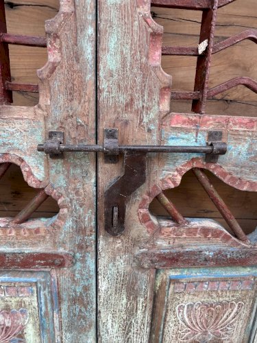 Porte de patio art déco en teck birman avec patine dorigine