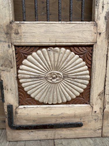 Porte de patio art déco en teck birman avec patine dorigine