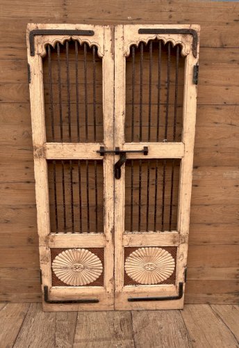 Porte de patio art déco en teck birman avec patine dorigine