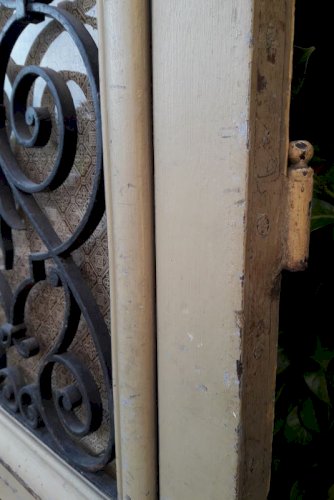 Porte d'entrée cintrée double XIX° chêne grilles et verres ancienne