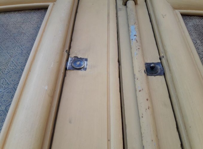 Porte d'entrée cintrée double XIX° chêne grilles et verres ancienne