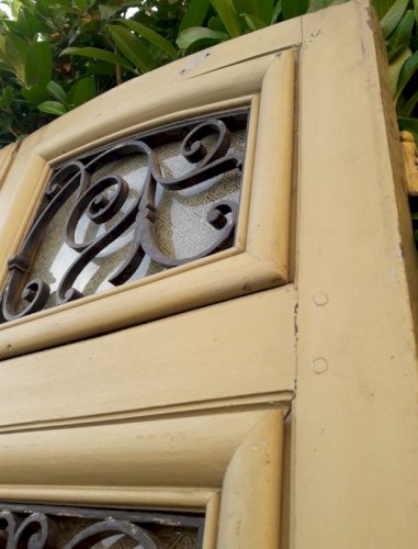 Porte d'entrée cintrée double XIX° chêne grilles et verres ancienne