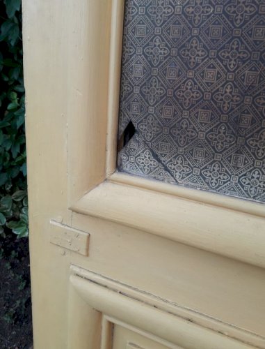 Porte d'entrée cintrée double XIX° chêne grilles et verres ancienne