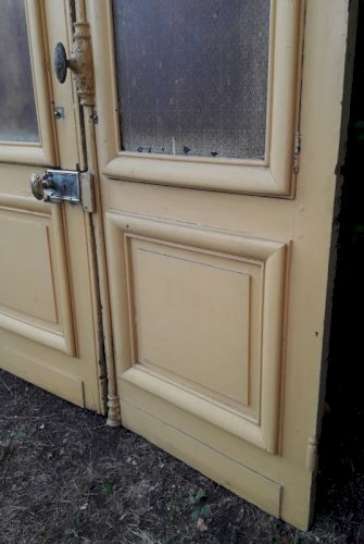 Porte d'entrée cintrée double XIX° chêne grilles et verres ancienne