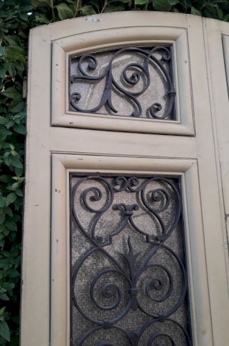 Porte d'entrée cintrée double XIX° chêne grilles et verres ancienne