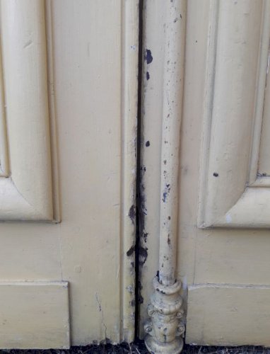 Porte d'entrée cintrée double XIX° chêne grilles et verres ancienne