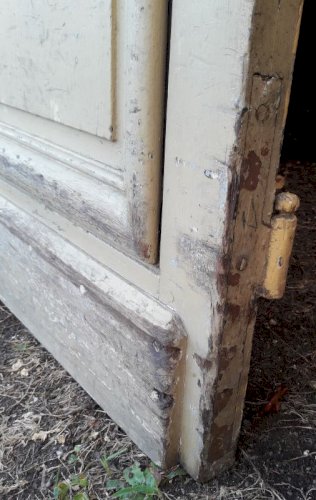 Porte d'entrée cintrée double XIX° chêne grilles et verres ancienne