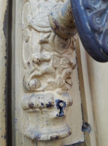 Porte d'entrée cintrée double XIX° chêne grilles et verres ancienne