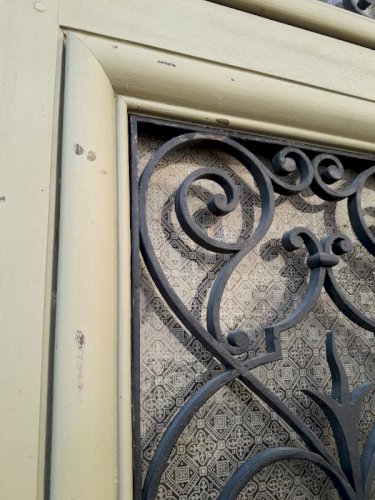 Porte d'entrée cintrée double XIX° chêne grilles et verres ancienne