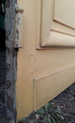 Porte d'entrée cintrée double XIX° chêne grilles et verres ancienne