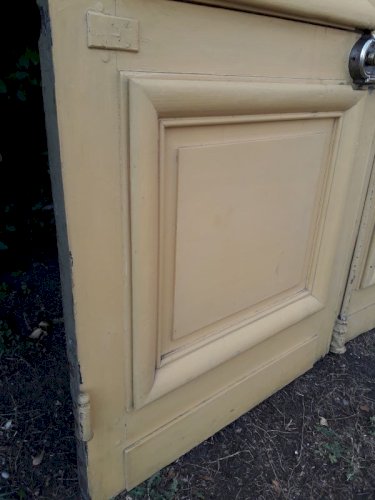 Porte d'entrée cintrée double XIX° chêne grilles et verres ancienne