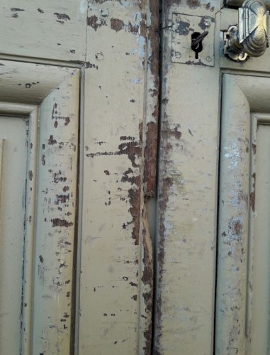 Porte d'entrée cintrée double XIX° chêne grilles et verres ancienne