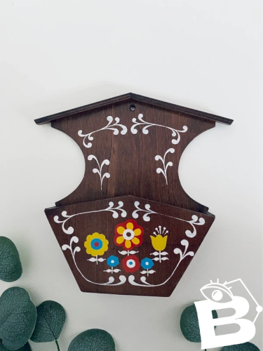 Porte Filtre à Café Mural Bois Vintage Décor Fleurs Art Populaire / Bohème