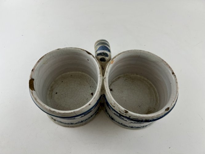 Porte Huilier Vinaigrier Faïence de Rouen XVIIIe – Décor Bleu – Double Godet