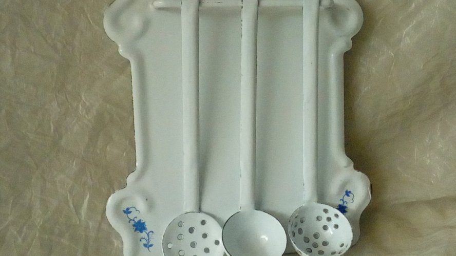 PORTE LOUCHE USTENSILES ÉCUMOIRE EN TOLE ÉMAILLÉE DINETTE POUPEE JOUET**