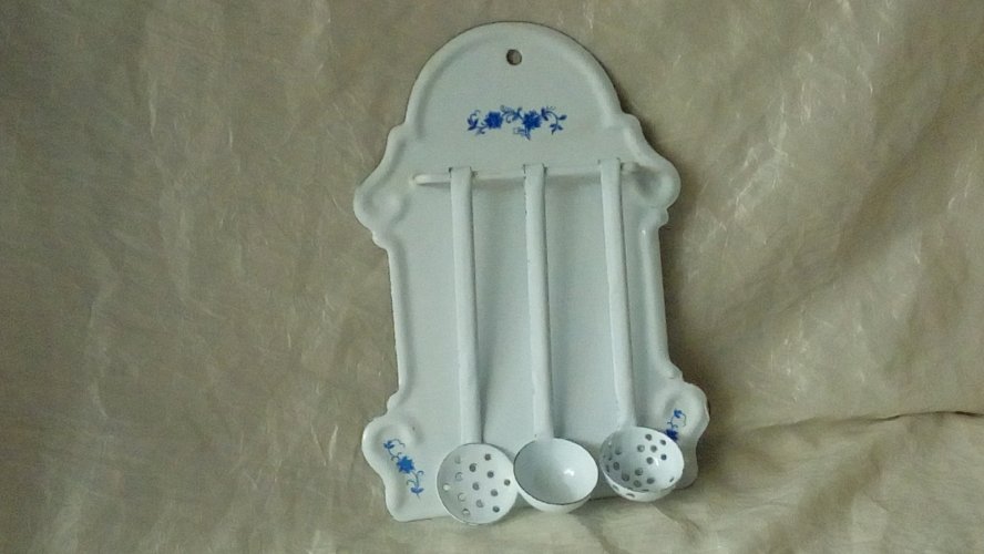 PORTE LOUCHE USTENSILES ÉCUMOIRE EN TOLE ÉMAILLÉE DINETTE POUPEE JOUET**