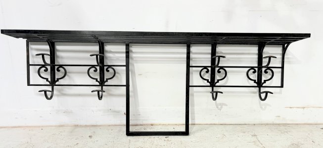 Wall-mounted Art Deco coat rack in hammered wrought iron, 20th century