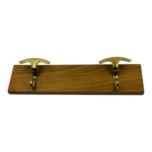 Porte manteau mural design laiton et bois vintage