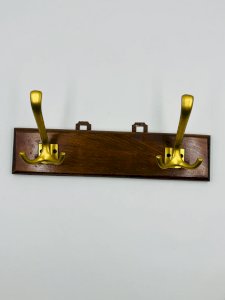 Porte-manteau mural Mid-Century en laiton et bois