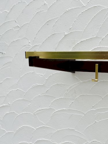 Porte manteau mural vintage bois et laiton années 70