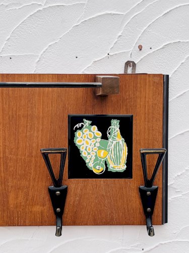 Porte manteau mural vintage bois miroir années 60