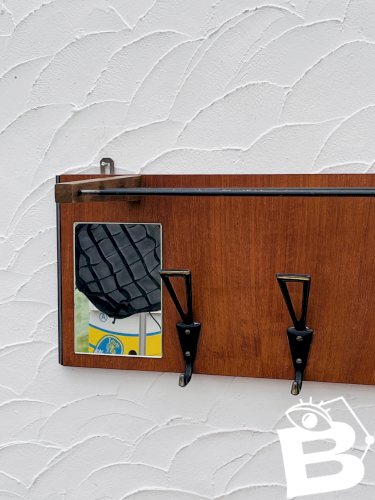 Porte manteau mural vintage bois miroir années 60