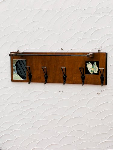 Porte manteau mural vintage bois miroir années 60