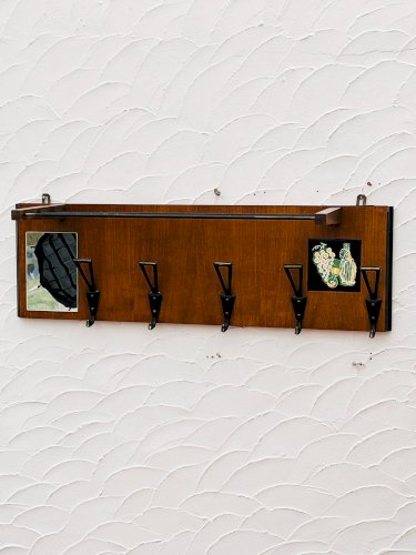 Porte manteau mural vintage bois miroir années 60