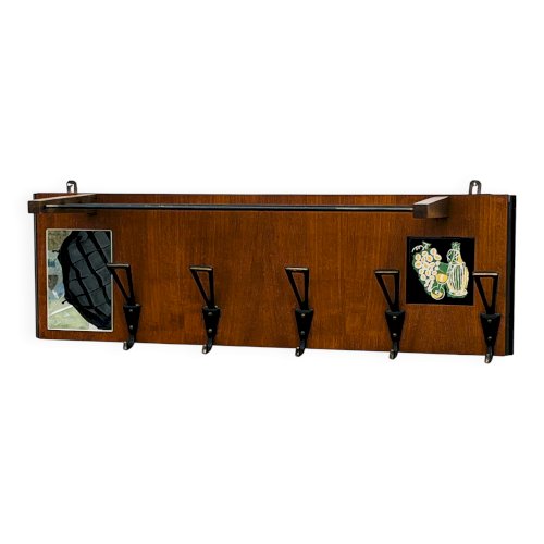 Porte manteau mural vintage bois miroir années 60