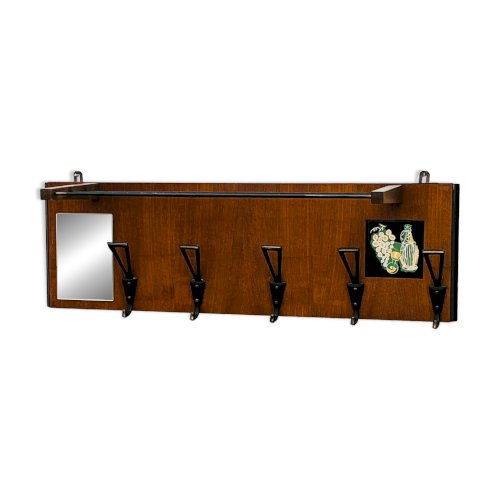 Porte manteau mural vintage bois miroir années 60