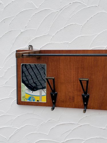 Porte manteau mural vintage bois miroir années 60