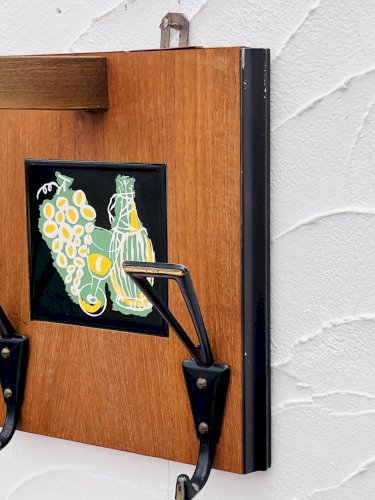 Porte manteau mural vintage bois miroir années 60