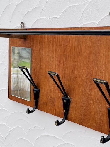 Porte manteau mural vintage bois miroir années 60