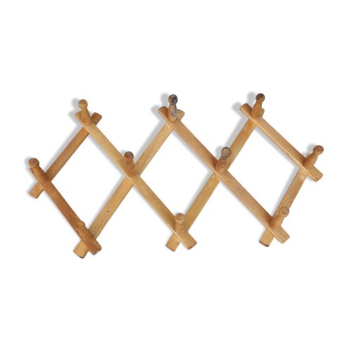 Porte manteau mural vintage en bois de pin rétractable