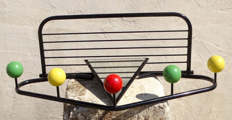 -PORTE MANTEAU PORTE CHAPEAU VINTAGE 5 BOULES BOIS Attribué à ROGER FERAUD