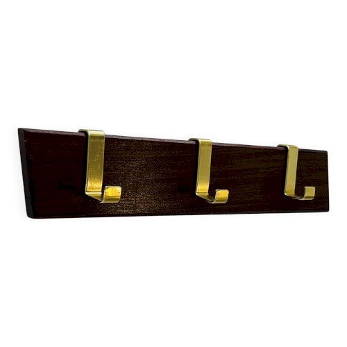 Porte manteau vintage bois et laiton 3 patères années 60
