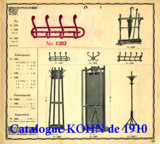 Porte-manteaux mural bois-courbé bistrot KOHN, vers 1900, no Thonet