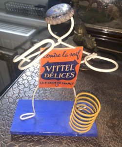 Vintage advertising straw holder Vittel Delights wire paper celluloid