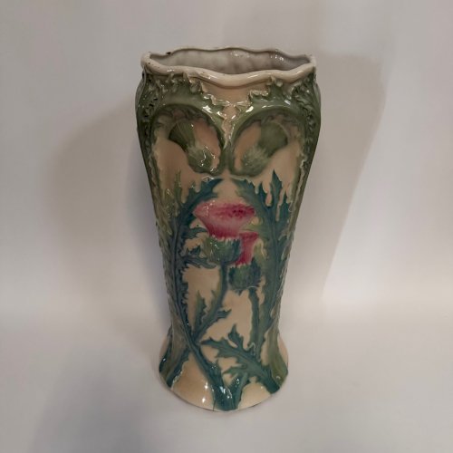 Porte-parapluie en barbotine 1900 Art Nouveau décor de chardons L9326