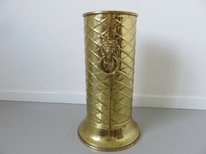 PORTE PARAPLUIE OU PORTE CANNE TETE DE LION EN LAITON DORE ANNEES 70 VINTAGE 