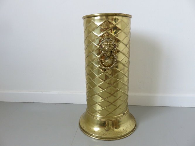 PORTE PARAPLUIE OU PORTE CANNE TETE DE LION EN LAITON DORE ANNEES 70 VINTAGE 