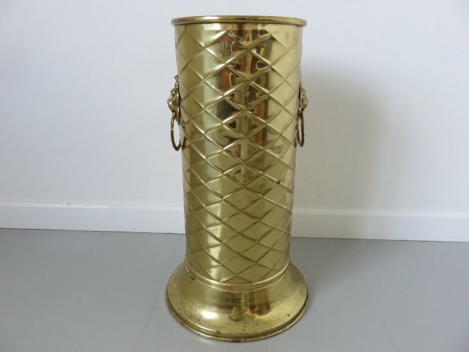 PORTE PARAPLUIE OU PORTE CANNE TETE DE LION EN LAITON DORE ANNEES 70 VINTAGE 