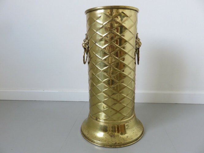 PORTE PARAPLUIE OU PORTE CANNE TETE DE LION EN LAITON DORE ANNEES 70 VINTAGE 