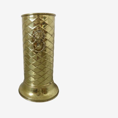 PORTE PARAPLUIE OU PORTE CANNE TETE DE LION EN LAITON DORE ANNEES 70 VINTAGE 