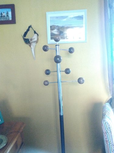 Porte Portemanteau Atomic en métal chromé/noir et bois. vintage année 60 