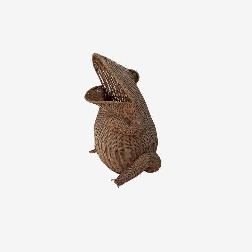 PORTE REVUE  GRENOUILLE  EN ROTIN, OSIER DESIGN OLIVIER CAJAN 1975 VINTAGE