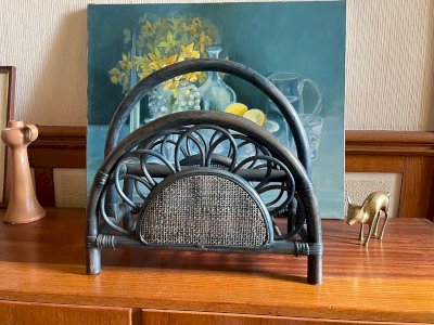 Porte revue vintage bambou et rotin tressé