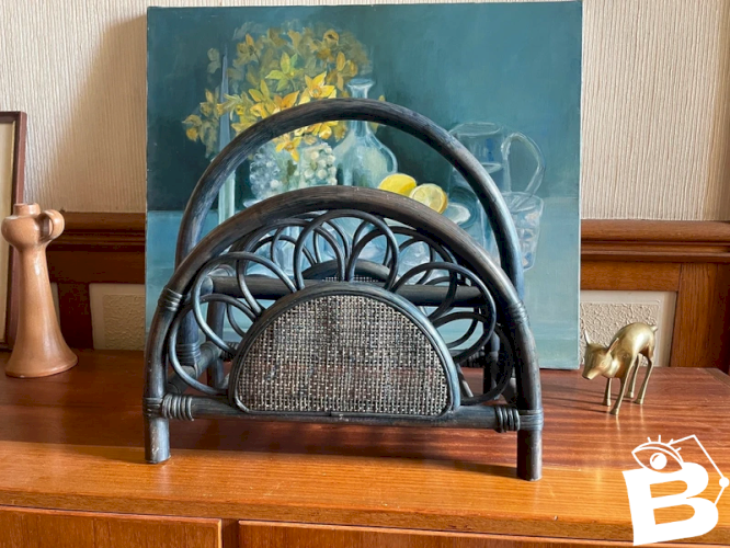 Porte revue vintage bambou et rotin tressé