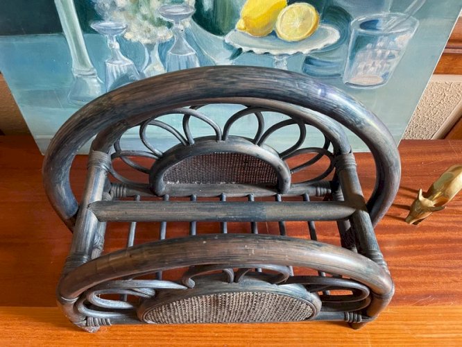 Porte revue vintage bambou et rotin tressé