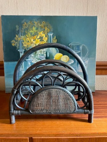 Porte revue vintage bambou et rotin tressé